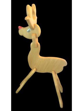 Wooden Reindeer Puzzle Sculpture Handcrafted 3D Toy Holiday